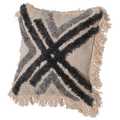 Deerlux 16" Handwoven Cotton & Silk Throw Fringed Pillow Cover with Embossed Crossed lines with Filler QI004299.CS.K